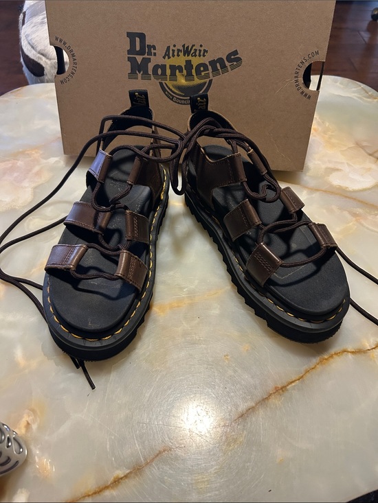 Dr. Martens Shoes - Dr. Martens Brown Lace-Up Gladiator Sandals with Black Platform